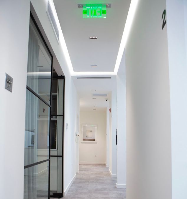 A long hallway inside Woo Dental